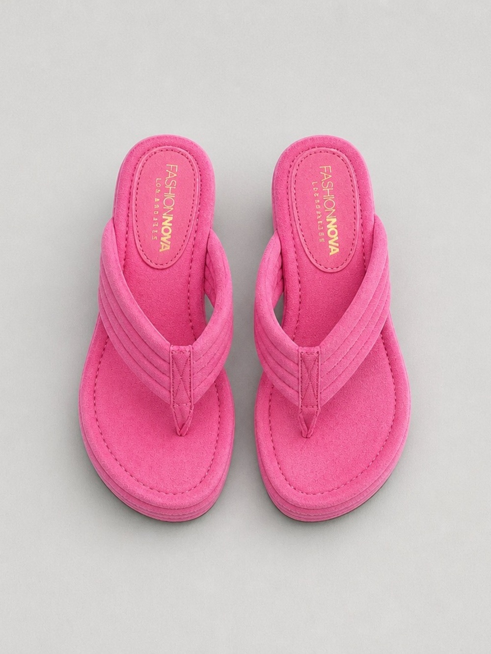 Fashion Nova Hot Pink Suede Platform Flip Flops